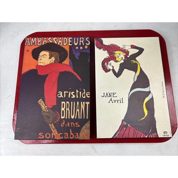 Toulouse-Lautrec Suite 1 Jane Avril & Ambassadors Set Of 2 Mini Print Wood 10x7 - Picture 1 of 8